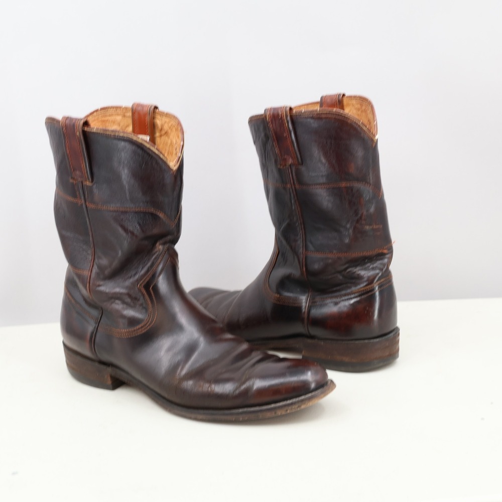 Nocona Western Boots Mens 10.5 Brown Leather Cowboy Pull On Well Worn Ranch